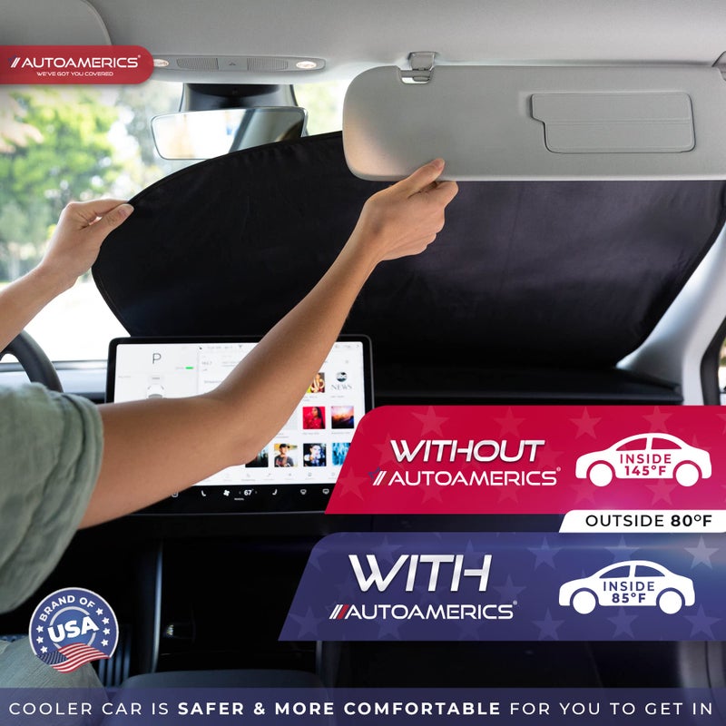 Autoamerics Windshield Sun Shade 2-Piece Foldable Car Front Window Sunshade for Full Size SUV Truck Tesla - Auto Sun Blocker Visor Protector Blocks Max UV Rays and Keeps Your Vehicle Cool - Large Fit - Image 3